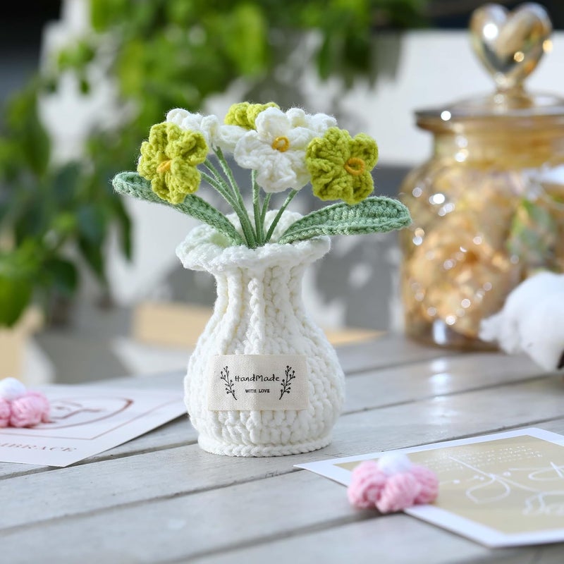 YOOJEE Crochet Flower Pot Christmas Forget-me-not Thank You Gifts for Wife Women Coworker Lover Friends Sister Handmade Knitted Green Crochet Potted Flower Birthday Cute Desk Decor for Women Office - Image 5